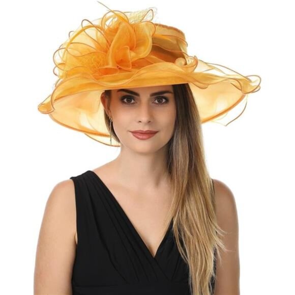 Women's Organza Church Kentucky Derby Hat Orange